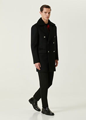 Beymen Club Siyah Kruvaze Yün Kaşe Palto - 3