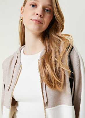 Beymen Club Beige Hooded Colorblock Cardigan - 3