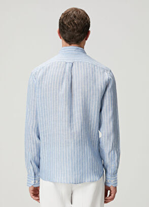 Beymen Club Comfort Fit Blue Stripe Patterned Linen Shirt - 6