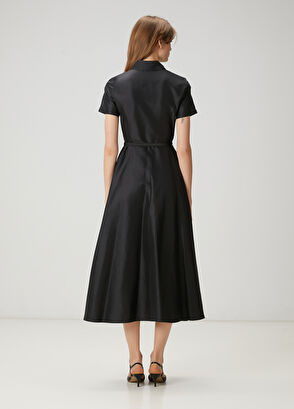 Beymen Club Black Belted Midi Taffeta Shirt Dress - 5