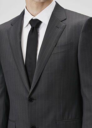 Lacivert Çizgi Desenli Yün Takım Elbise - Görsel 7