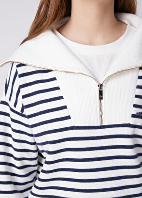 Beymen Club Navy Blue White Striped Sweatshirt - 8
