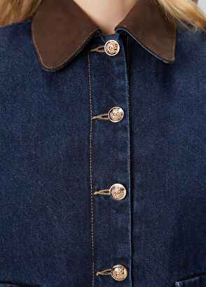 Beymen Club İndigo Süet Yaka Kutu Formlu Denim Ceket - 6
