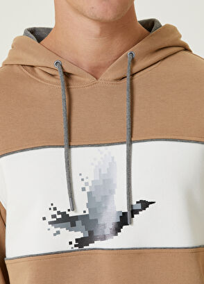 Beymen Club Bej Kapüşonlu Piksel Kaz Baskılı Sweatshirt - 6