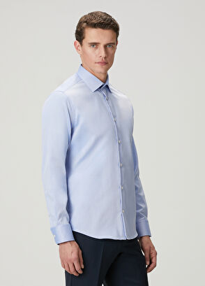 Beymen Club Comfort Fit Koyu Mavi Armürlü Non-iron Gömlek - 5