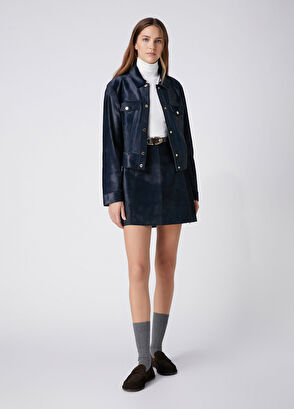 Beymen Club Teal Blue Leather Trucker Jacket - 6