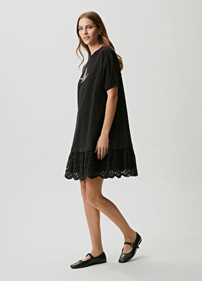 Beymen Club Black Embroidered Crystal Logo Mini Dress - 3