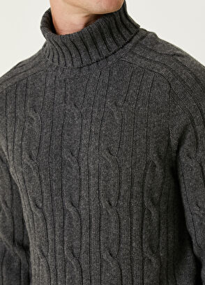 Beymen Club Anthracite Turtleneck Braid Textured Wool Sweater - 6