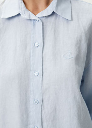 Beymen Club Oversize Light Blue Logo Linen Shirt - 7