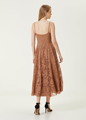 Beymen Club Dark Beige Midi Lace Cocktail Dress - 6