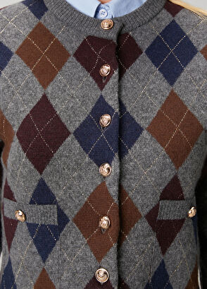 Beymen Club Gri Baklava Desenli Yün Hırka - 6