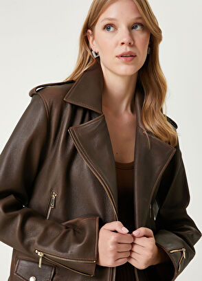 Beymen Club Kahverengi Trucker Deri Ceket - 3