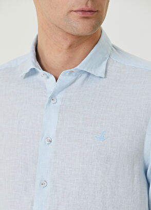 Beymen Club Açık Mavi İtalyan Yaka Keten Gömlek - 6