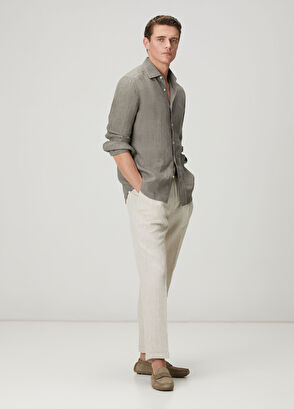 Beymen Club Comfort Fit Italian Collar Delave Linen Shirt - 3