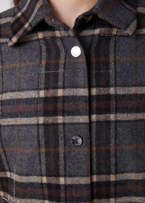 Beymen Club Grey Plaid Hotfix Wool Over Shirt - 6