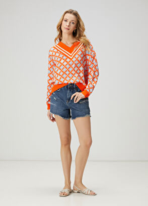 Beymen Club Turuncu Geometrik Desenli Kazak - 3