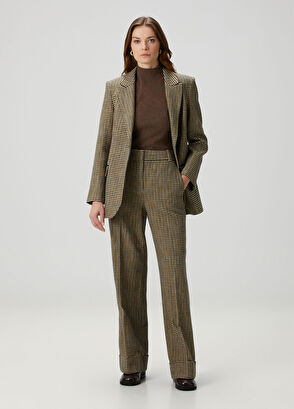 Bej Pötikareli Yün Karışımlı Yün Ceket - Görsel 5