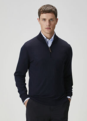 Lacivert Polo Yaka Yün Triko - Görsel 5