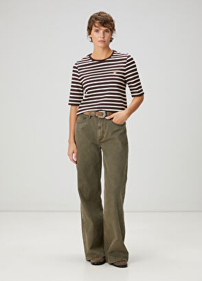 Beymen Club Mürdüm Ekru Çizgili Basic T-shirt - 3