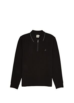 Beymen Club Slim Fit Siyah Polo Yaka Ottoman Dokulu Sweatshirt - 8