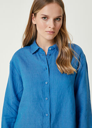 Beymen Club Koyu Mavi Kuş Logolu Keten Gömlek - 4