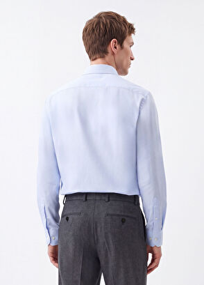 Beymen Club Slim Fit Blue Dobby Non-Iron Shirt - 6