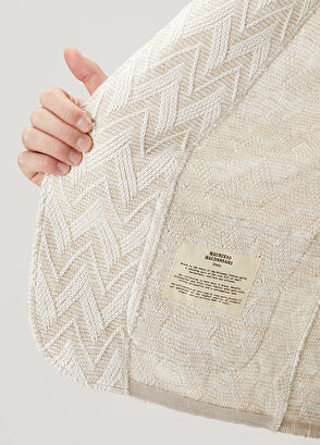 Maurizio Baldassari Bej Beyaz Zikzak Desen Jakarlı Triko Ceket - 7