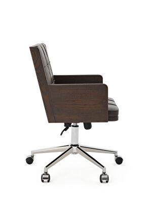Kontra Dark Brown Leather Solid Walnut Body Coated Office Chair - 3