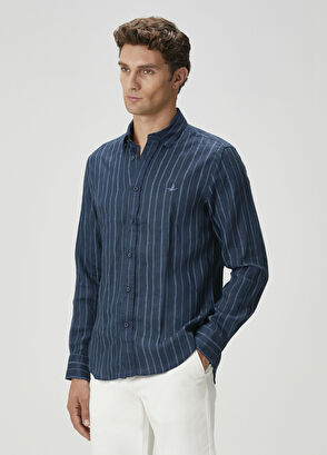 Beymen Club Comfort Fit Navy Blue Linen Shirt - 5