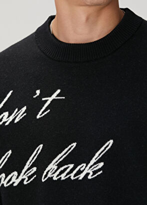 Academia Black Slogan Jacquard Wool Sweater - 6