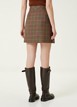 Beymen Club Kahve Neon Pembe Ekoseli Mini Etek - 7