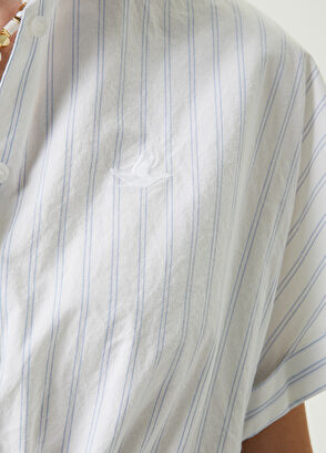 Beymen Club Mavi Beli Büzgülü Çizgi Desenli Mini Gömlek Elbise - 5