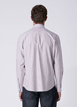 Beymen Club Comfort Fit White Burgundy Striped Oxford Shirt - 5