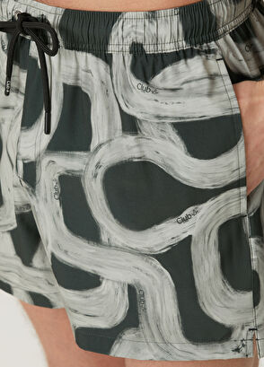 Beymen Club Antrasit Beli Kordonlu Desenli Kısa Mayo - 5