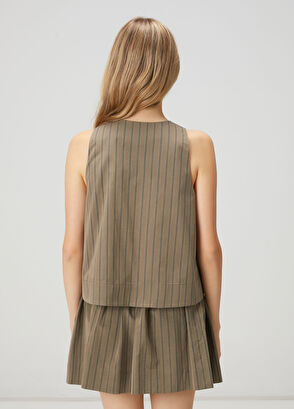 Beymen Club Khaki Striped Sleeveless Shirt - 5