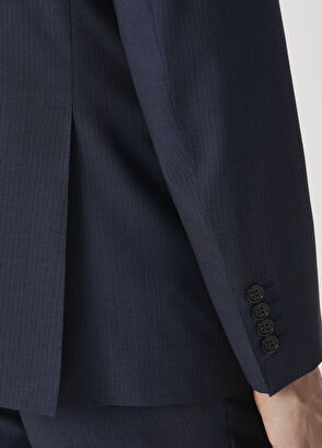 Lacivert Çizgili Yün Takım Elbise - Görsel 8