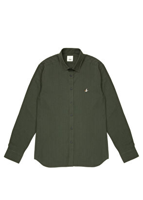 Beymen Club Slim Fit Haki İnce Çizgili Flanel Gömlek - 8