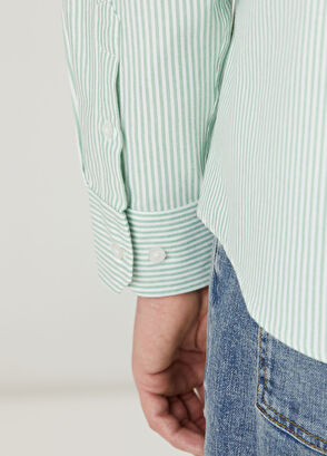 Beymen Club Comfort Fit Beyaz Yeşil Çizgili Oxford Gömlek - 8