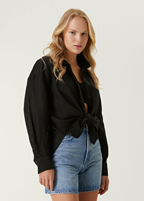 Beymen Club Siyah Oversize Keten Gömlek - 4