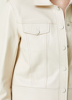 Beymen Club Broken White Shirt Collar Leather Trucker Jacket - 4