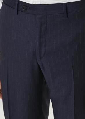 Lacivert Çizgi Desenli Yün Takım Elbise - Görsel 9