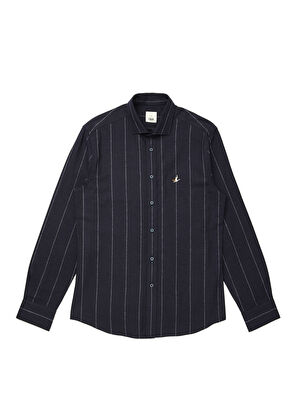 Beymen Club Comfort Fit Lacivert İri Çizgi Desenli Flanel Göml - 8