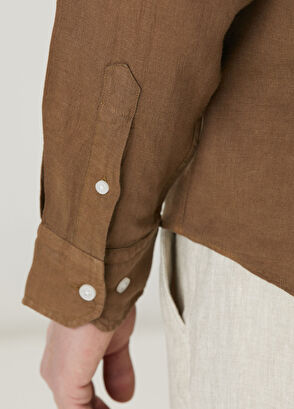 Beymen Club Comfort Fit Kahverengi Keten Gömlek - 8