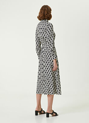 Beymen Club Siyah Beyaz Kaz Desenli Midi İpek Gömlek Elbise - 6