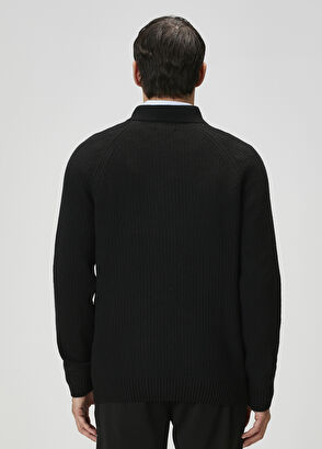 Beymen Club Black Knitted Textured Wool Polo Sweater - 5