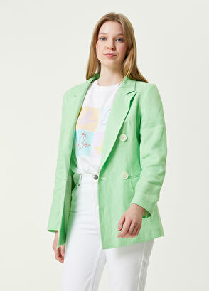 Beymen Club Yeşil Kırlangıç Yaka Kruvaze Keten Blazer - 3