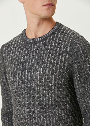 Beymen Club Gri Saç Örgü Dokulu Yün Kazak - 6