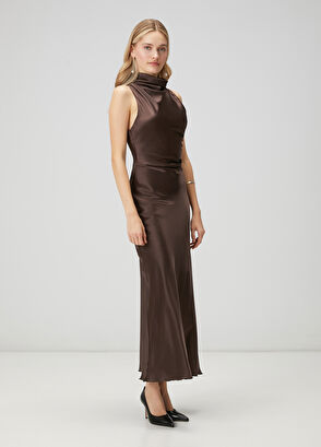 Beymen Club Kahverengi Degajeli İpek Saten Abiye Elbise - 4