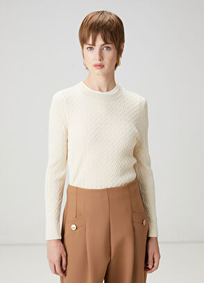 Beymen Club Ekru Saç Örgü Basic Kazak - 4