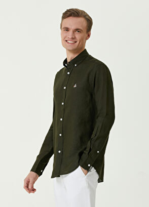 Beymen Club Comfort Fit Haki Keten Gömlek - 3